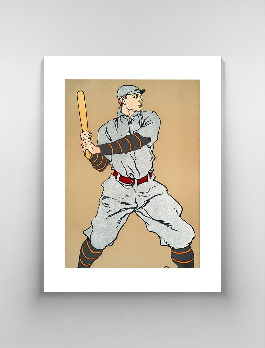 Vintage drawing of a baseball player holding a bat by Edward Pinfield