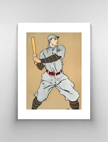 Vintage drawing of a baseball player holding a bat by Edward Pinfield