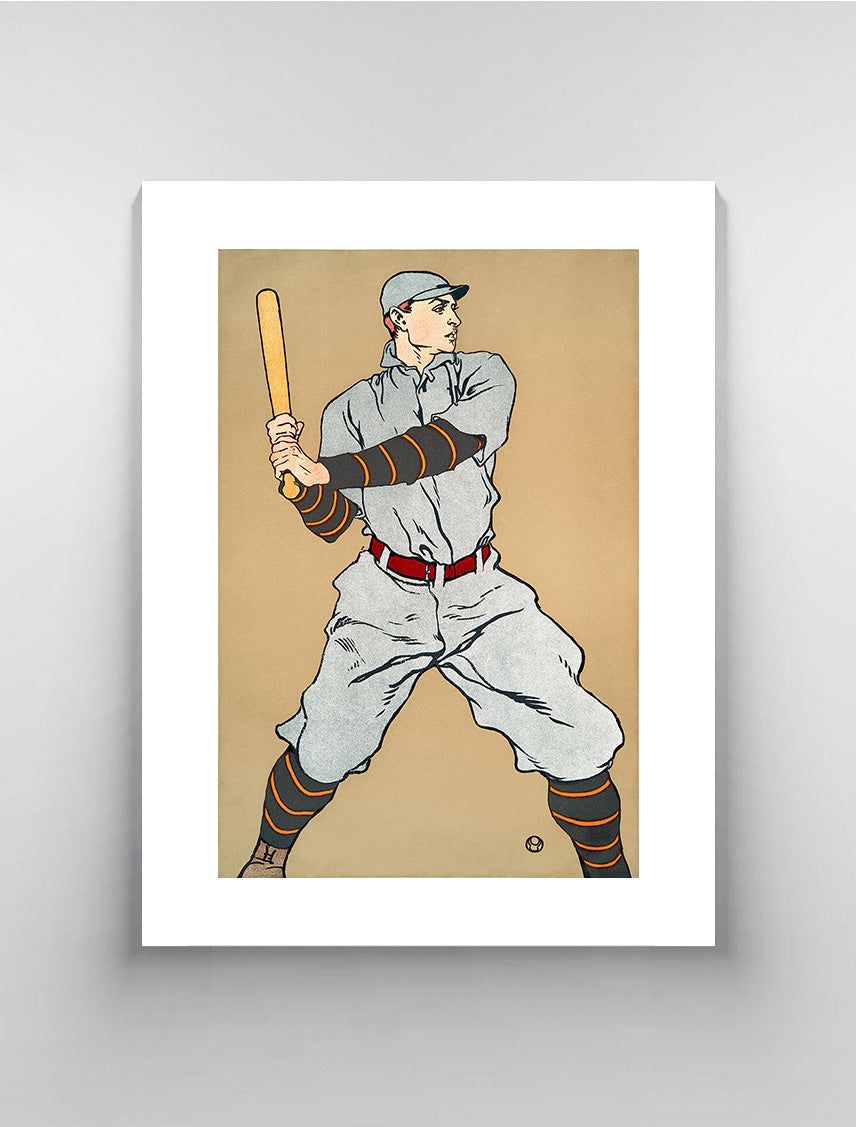 Vintage drawing of a baseball player holding a bat by Edward Pinfield