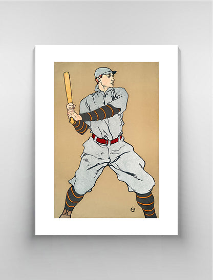 Vintage drawing of a baseball player holding a bat by Edward Pinfield